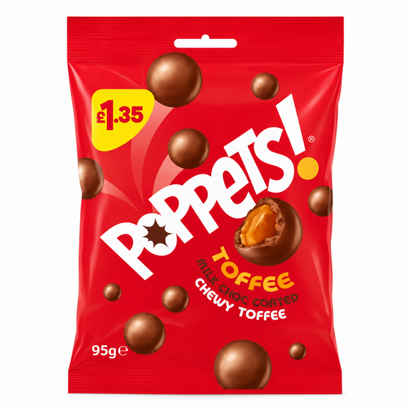 Poppets Milk Chocolate Coated Chewy Toffee Treat Bag 95g PMP