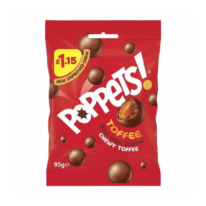 Poppets Milk Chocolate Coated Chewy Toffee Treat Bag 95g