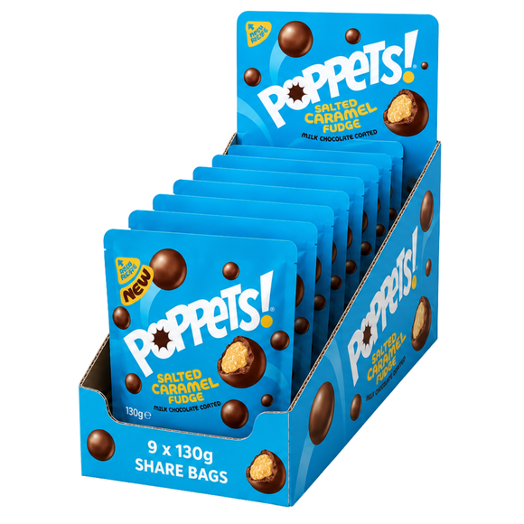 Poppets Milk Chocolate Coated Salted Caramel Fudge Pouch 130g