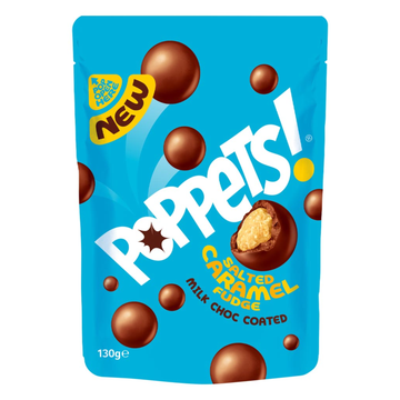 Poppets Milk Chocolate Coated Salted Caramel Fudge Pouch 130g