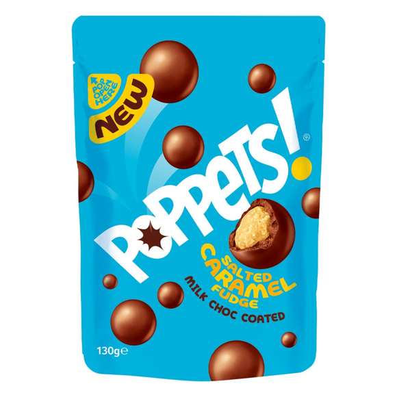 Poppets Milk Chocolate Coated Salted Caramel Fudge Pouch 130g
