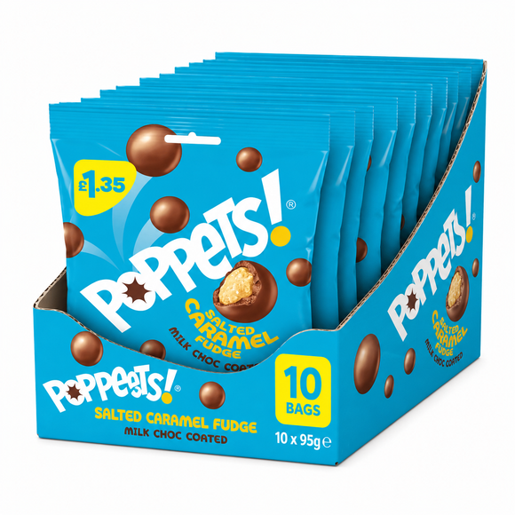 Poppets Milk Chocolate Coated Salted Caramel Fudge Treat Bag 95g PMP
