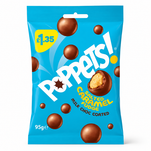 Poppets Milk Chocolate Coated Salted Caramel Fudge Treat Bag 95g PMP