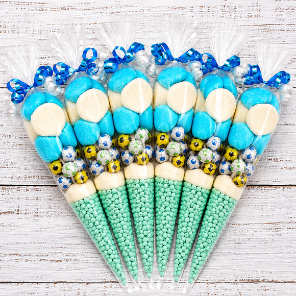 Prefilled Blue and White Football-Inspired Sweet Cone x1