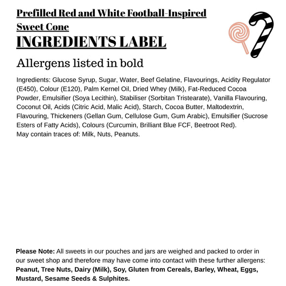 Prefilled Red and White Football-Inspired Sweet Cone