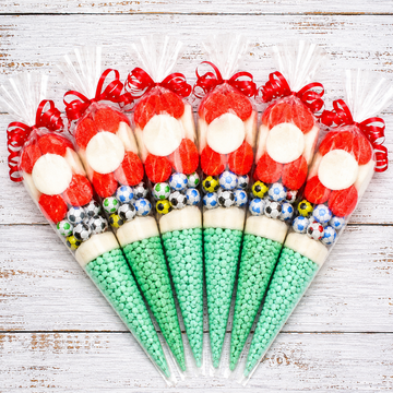 Prefilled Red and White Football-Inspired Sweet Cone