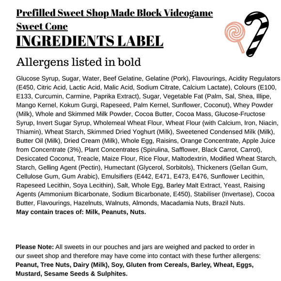 Prefilled Sweet Shop Made Block Videogame Sweet Cone