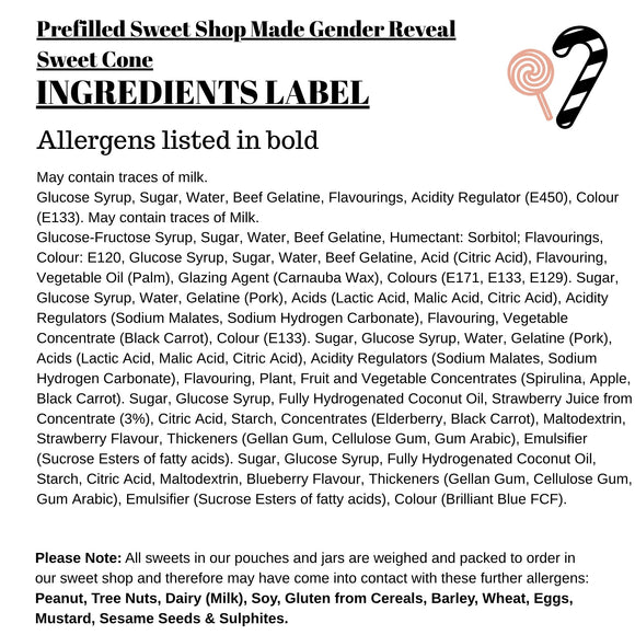 Prefilled Sweet Shop Made Gender Reveal Sweet Cone