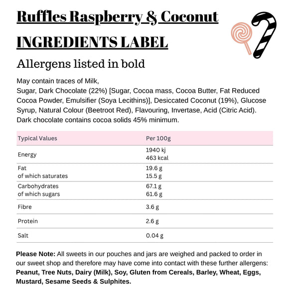 Raspberry Ruffles Back Label Ruffles Raspberry & Coconut – Giant Bradley's Online Sweet Shop
