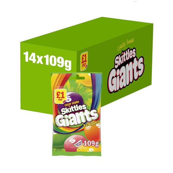 Skittles Giants Vegan Chewy Sour Sweets Fruit Flavoured Treat Bag PMP