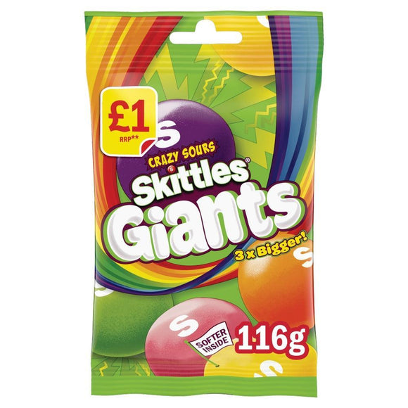 Skittles Giants Vegan Chewy Sour Sweets Fruit Flavoured Treat Bag PMP