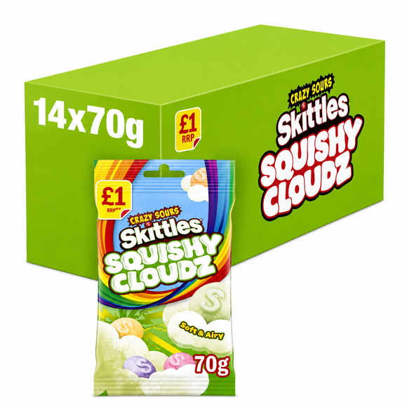 Skittles Squishy Cloudz Crazy Sour Sweets Treat Bag 70g PMP