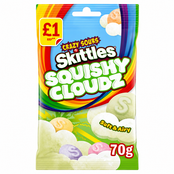 Skittles Squishy Cloudz Crazy Sour Sweets Treat Bag 70g PMP