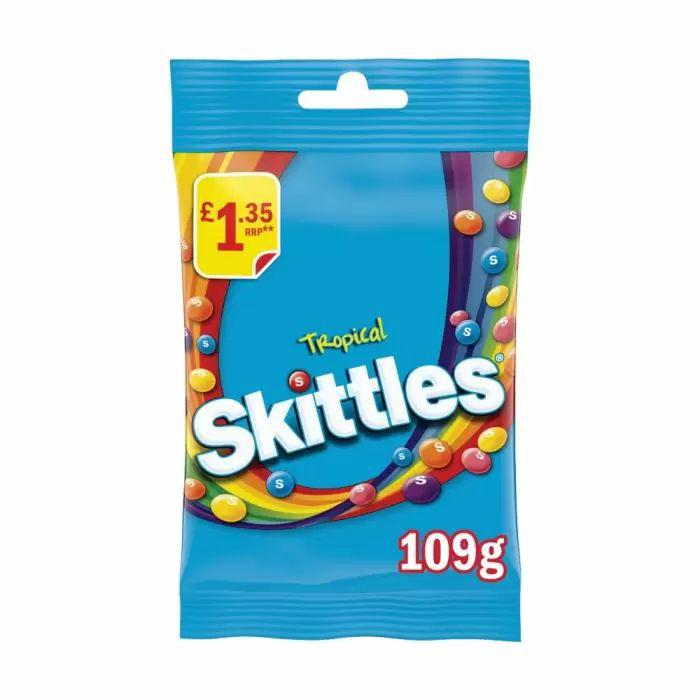 Skittles Vegan Sweets Tropical Fruits Flavoured Treat Bag 109g
