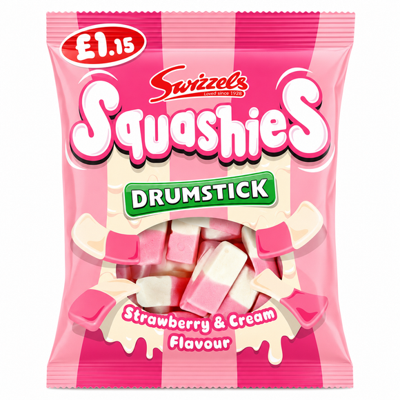 Swizzels Squashies Drumstick Strawberry & Cream Flavour Bag 120g PMP