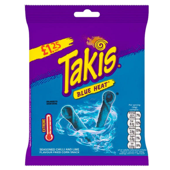 Takis Blue Heat Seasoned Chilli and Lime Flavour Fried Corn Snack 55g PMP