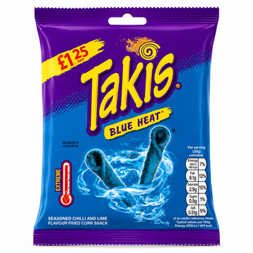 Takis Blue Heat Seasoned Chilli and Lime Flavour Fried Corn Snack 55g PMP