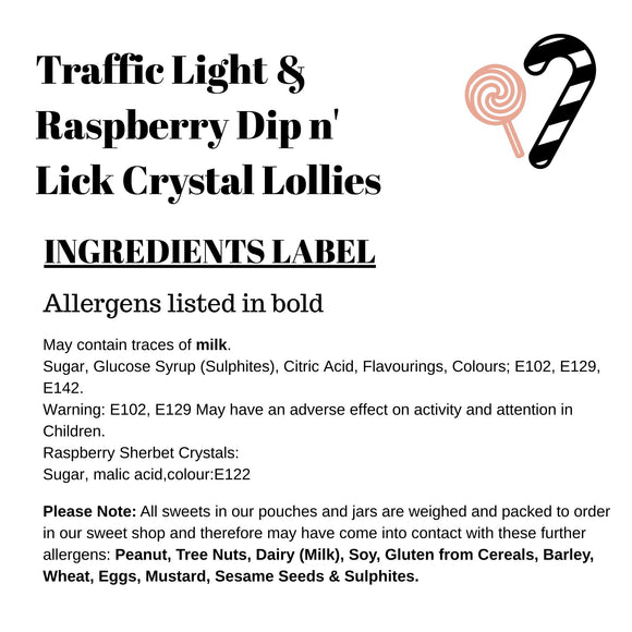 Traffic Light & Raspberry Dip n' Lick Crystal Lollies