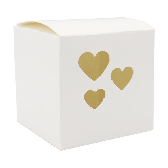 White Party Wedding Favour Box With Hearts (pack of 50)