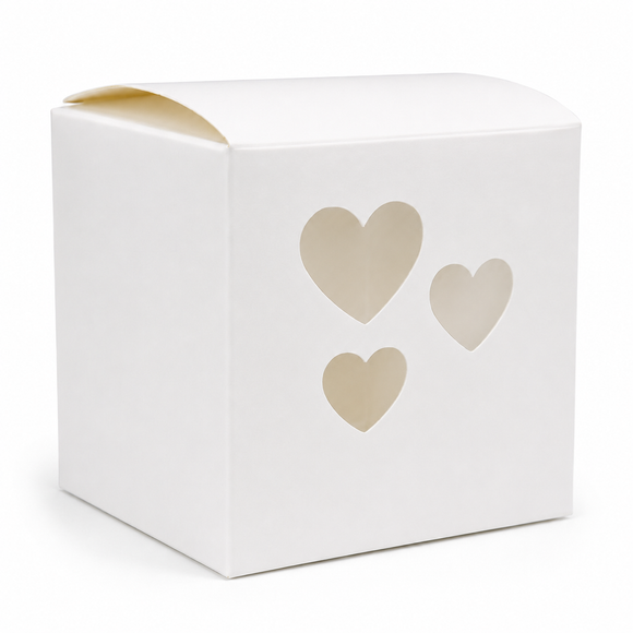 White Party Wedding Favour Box With Hearts (pack of 50)
